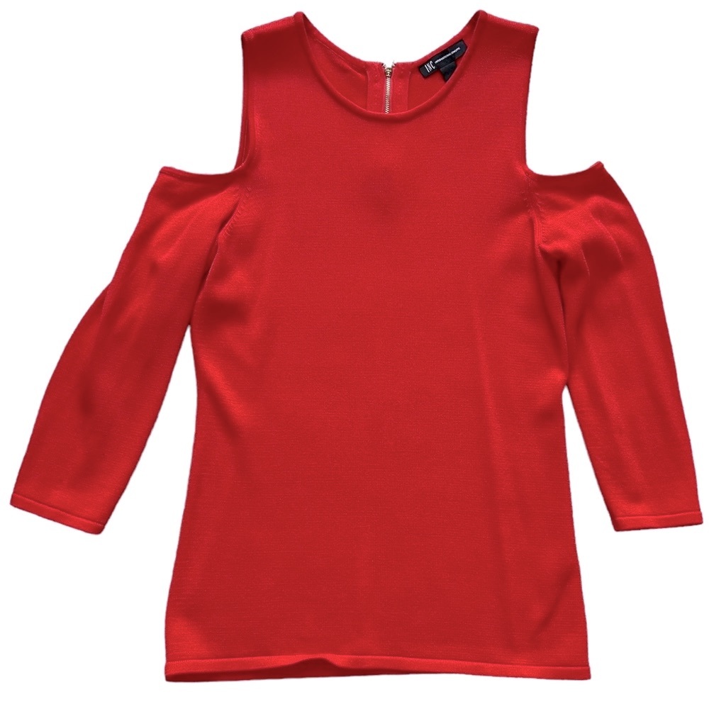 INC Red/Orange Cold Shoulder Cut Out Sweater Top